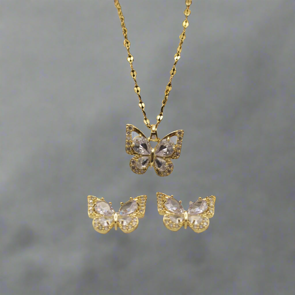 Butterfly Earrings And Necklace Set