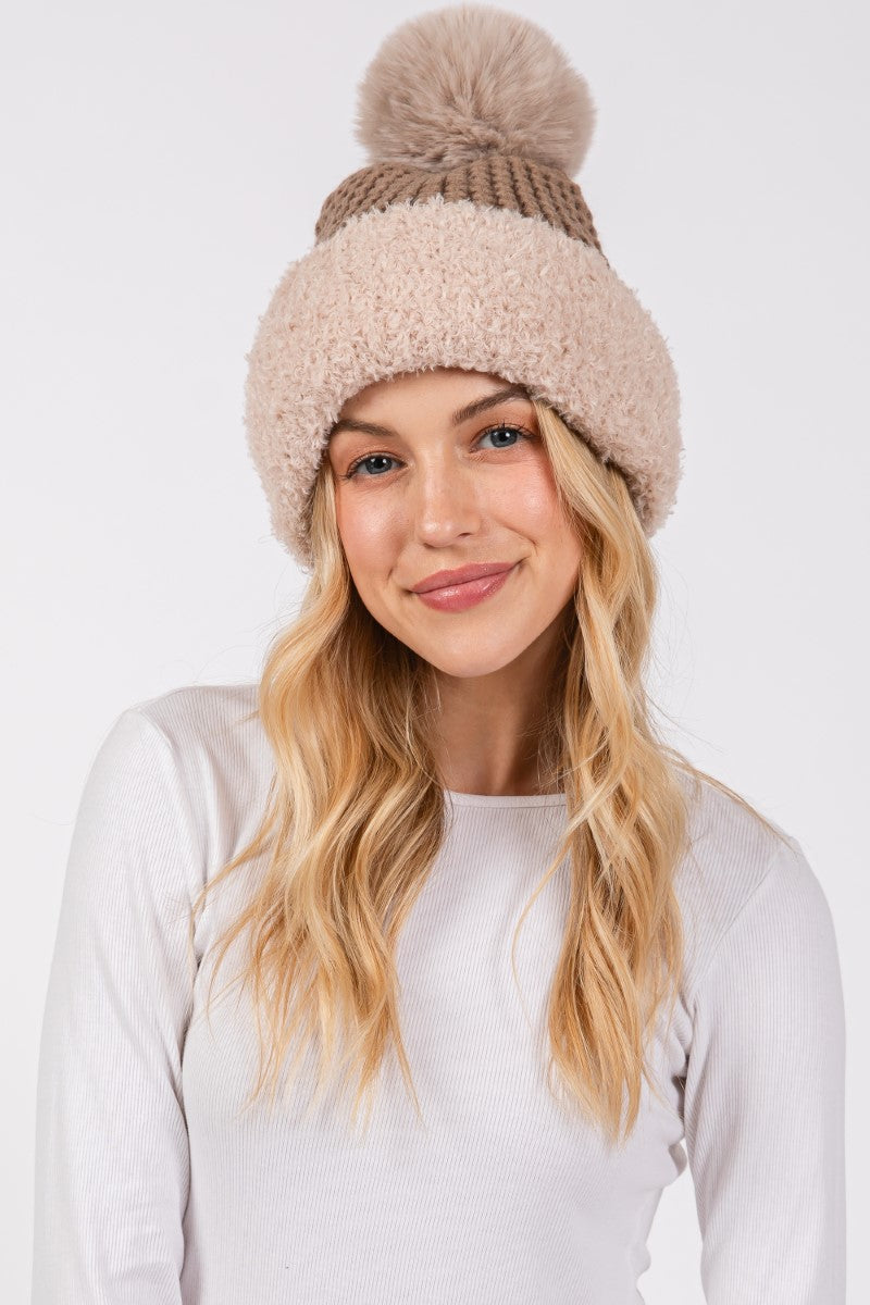 Texture Knitted Pom Pom Beanie