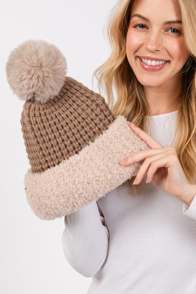 Texture Knitted Pom Pom Beanie