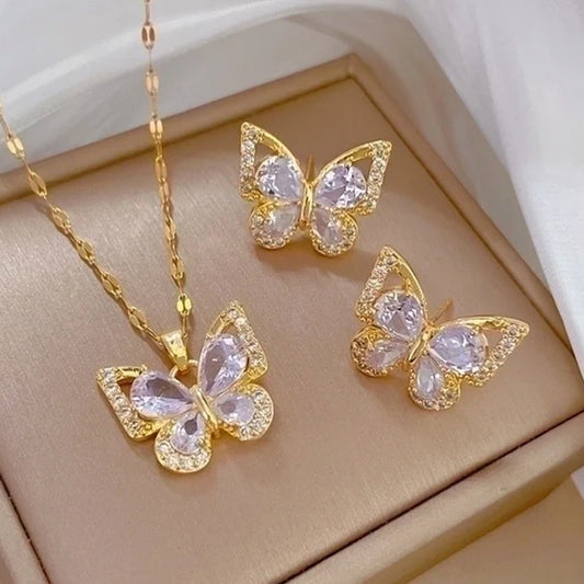 Butterfly Earrings And Necklace Set
