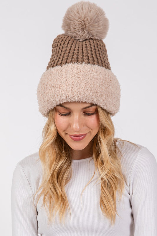 Texture Knitted Pom Pom Beanie